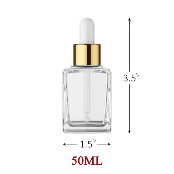 Cube Clear Glass Bottle with Gold Dropper