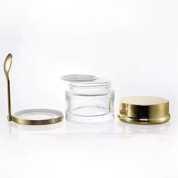 Gold Cap Cream Jar with Gold Spoon