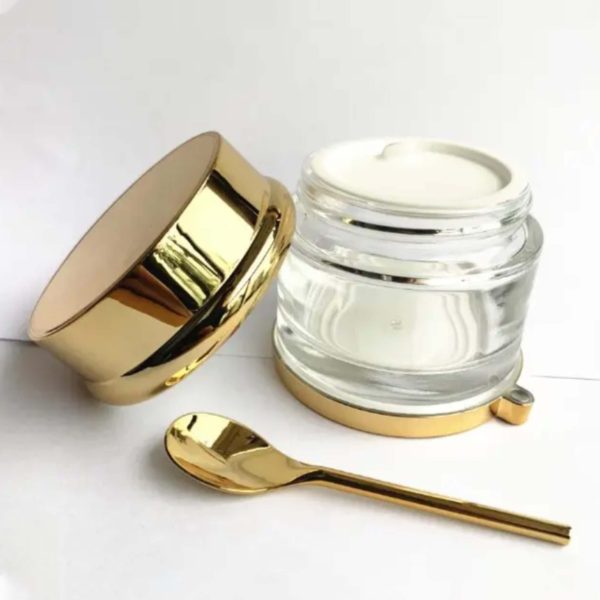 Gold Cap Cream Jar with Gold Spoon