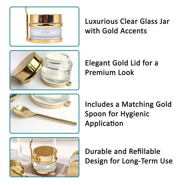 Gold Cap Cream Jar with Gold Spoon