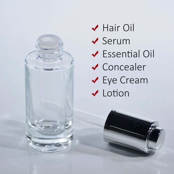 Glass Dropper Bottle with Silver push-button dropper