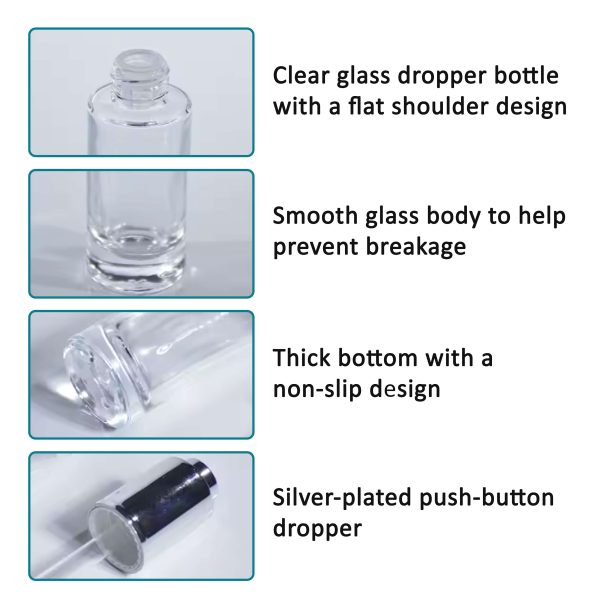 Glass Dropper Bottle with Silver push-button dropper